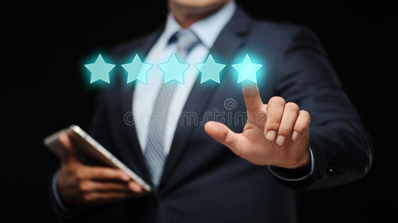 5 Five Stars Rating Quality Review Best Service Business Internet Marketing Concept.