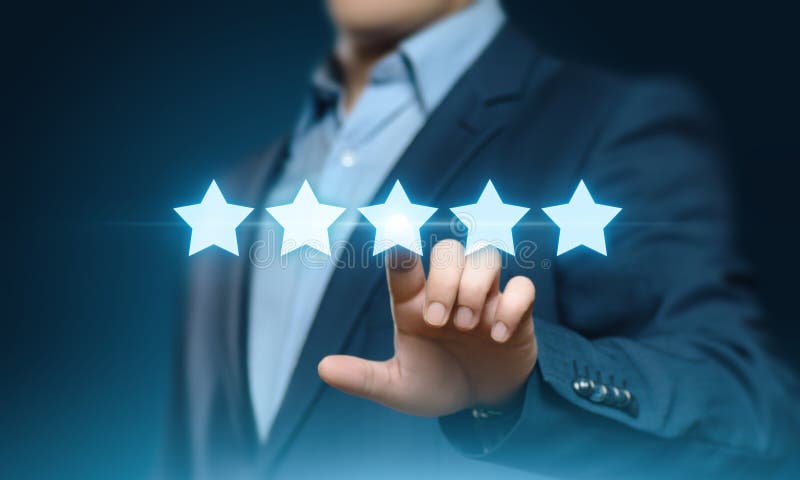 5 Five Stars Rating Quality Review Best Service Business Internet Marketing Concept.