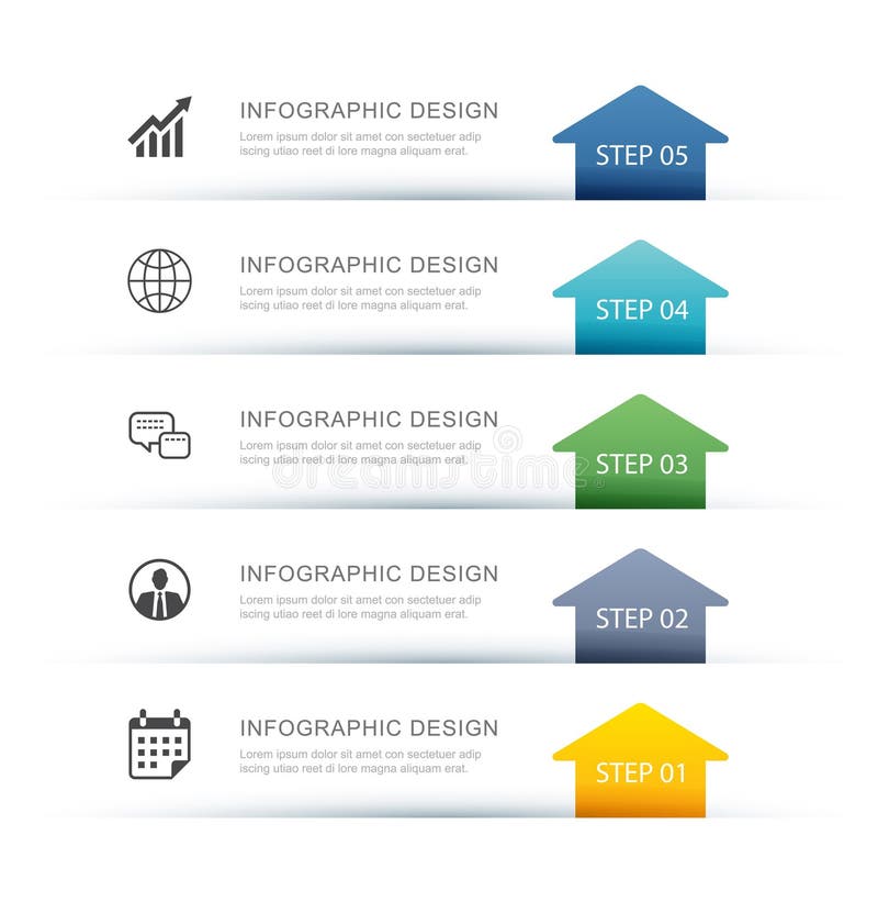 Five step infographic modern arrow process roadmap layout vertical growth timeline royalty free illustration