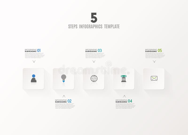 Five vector progress steps illustration with arrows, icons vector illustration