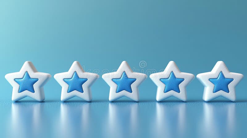 Five white stars with blue accents, signifying positive feedback vector illustration