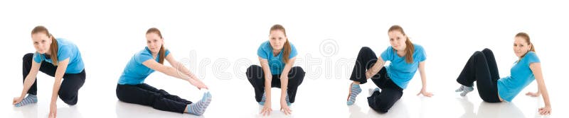 The five young woman doing exercise isolated