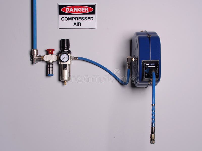 Fixed Color Coded Compressed Air Line with Pressure Regulator and Flexibly  Hose Reel Stock Photo - Image of pipe, connection: 62949160