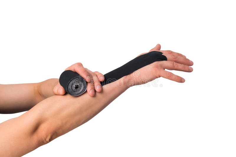 Fixing the Muscles of the Wrist on the Arm Using a Black Medical Tape