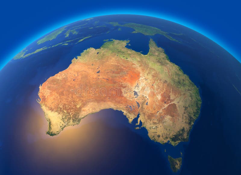 Fizyczna mapa świat, satelitarny widok Australia oceaniczny kulę hemisfera Ulgi i oceany