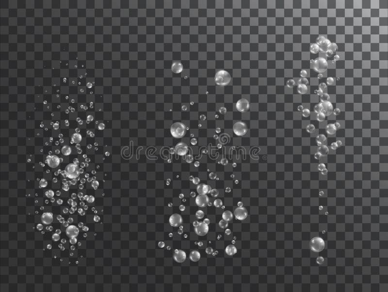 Fizz air bubbles on transparent background isolated. Sparkling oxygen bubbles in water. Realistic underwater background