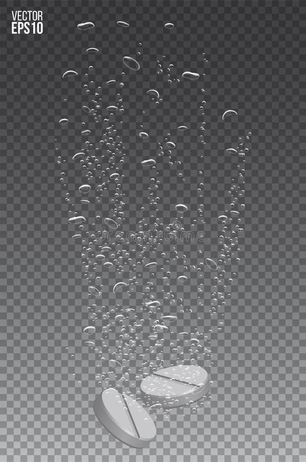 Fizzige Tabletten mit Luftblasen in Wasser auf transparentem Hintergrund Vektor-Realbild vektor abbildung Fizzige Tabletten mit Luftblasen in Wasser auf transparentem Hintergrund Vektor-Realbild vektor abbildung