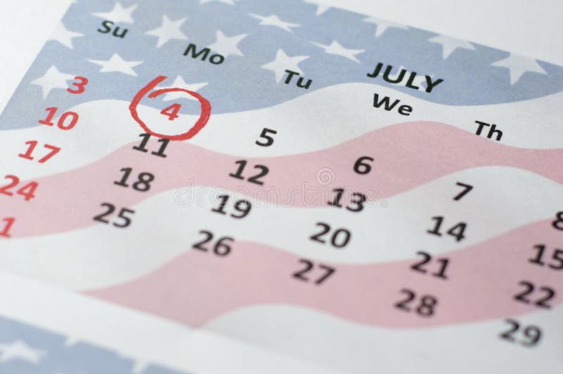 Close up view of calendar on fourth July with narrow depth of field. Close up view of calendar on fourth July with narrow depth of field