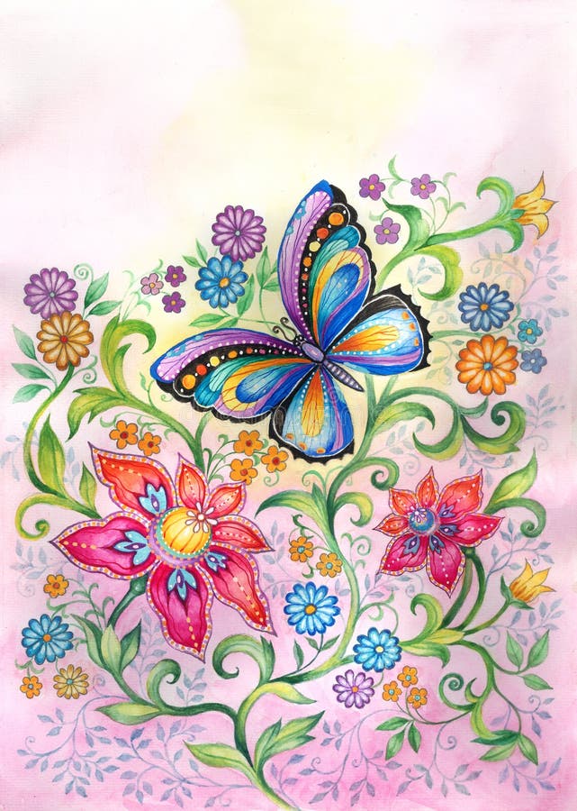 fjärilsblommor vektor illustrationer fjärilsblommor vektor illustrationer