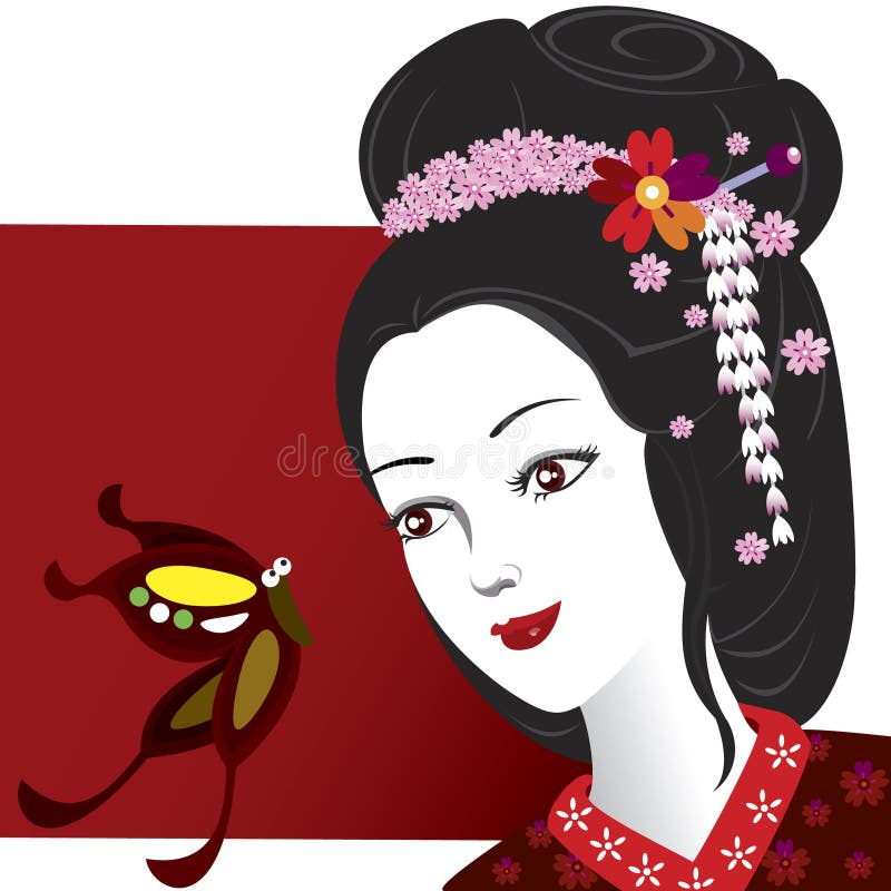 A beautiful geisha girl with butterfly. A beautiful geisha girl with butterfly.
