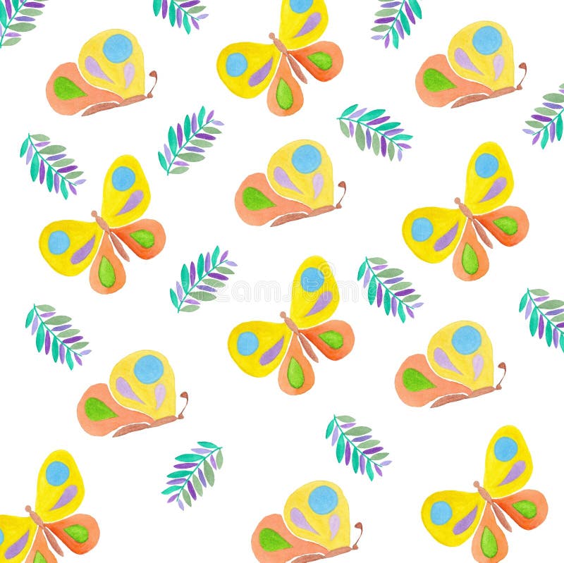 Fjärilsmodell som drar krypvattenfärgsommar stock illustrationer Fjärilsmodell som drar krypvattenfärgsommar stock illustrationer