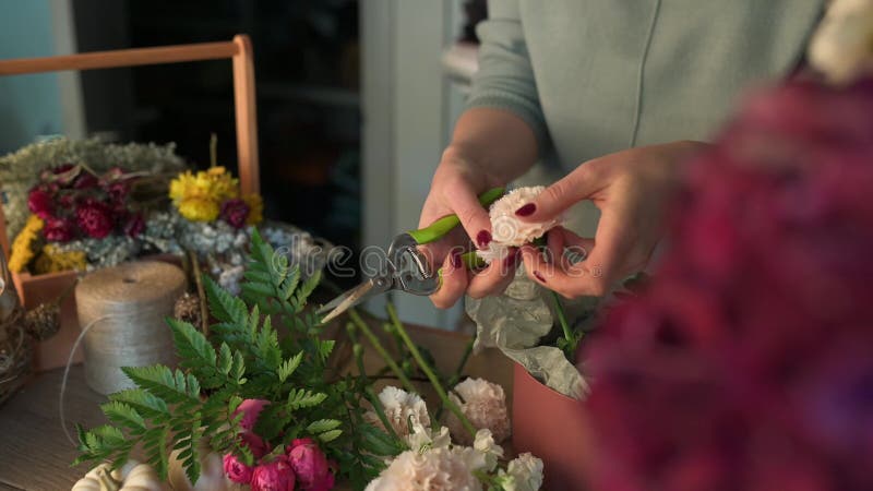 Florista Feminino Criando Belo Buquê Na Floricultura. Trabalho Na