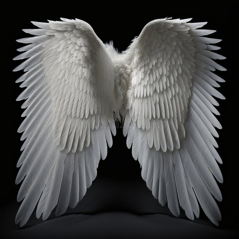 Flügel Mit Weißem Engel Auf Schwarzem Hintergrund Stock Abbildung