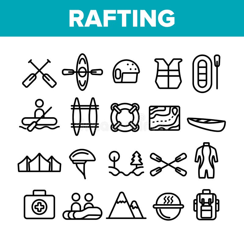 Rafting Trip, Sport Linear Vector Icons Set. Rafting, Kayaking Thin Line Contour Symbols Pack. Outdoor Activity, Adrenaline Chase Pictograms Collection. Extreme Summer Recreation Outline Illustrations. Rafting Trip, Sport Linear Vector Icons Set. Rafting, Kayaking Thin Line Contour Symbols Pack. Outdoor Activity, Adrenaline Chase Pictograms Collection. Extreme Summer Recreation Outline Illustrations