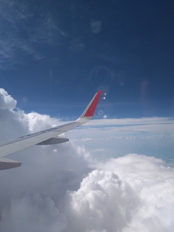 Fl?gel des Flugzeuges im Himmel lizenzfreie stockfotos Fl?gel des Flugzeuges im Himmel lizenzfreie stockfotos