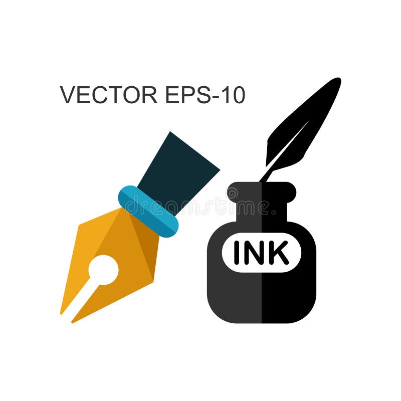 Flachbild-Icons für Pen,Vogelfeder,Flasche Tinte,Vektorgrafiken stock abbildung