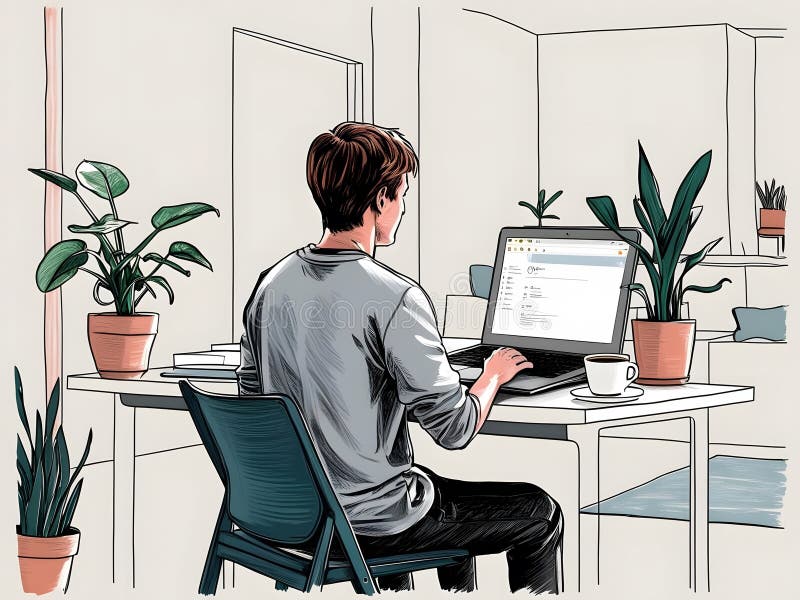 Flachbildschirm-Darstellung des Remote-Workstation-Setups zu Hause mit Person an der Rückseite des Schreibtisches vektor abbildung