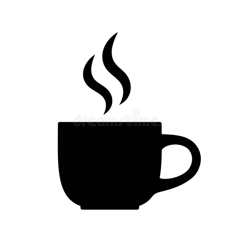 Flache Abbildung einer Tasse Kaffee oder Tee mit Rauch. Schwarz-Weiß-Symbol-Vektor vektor abbildung