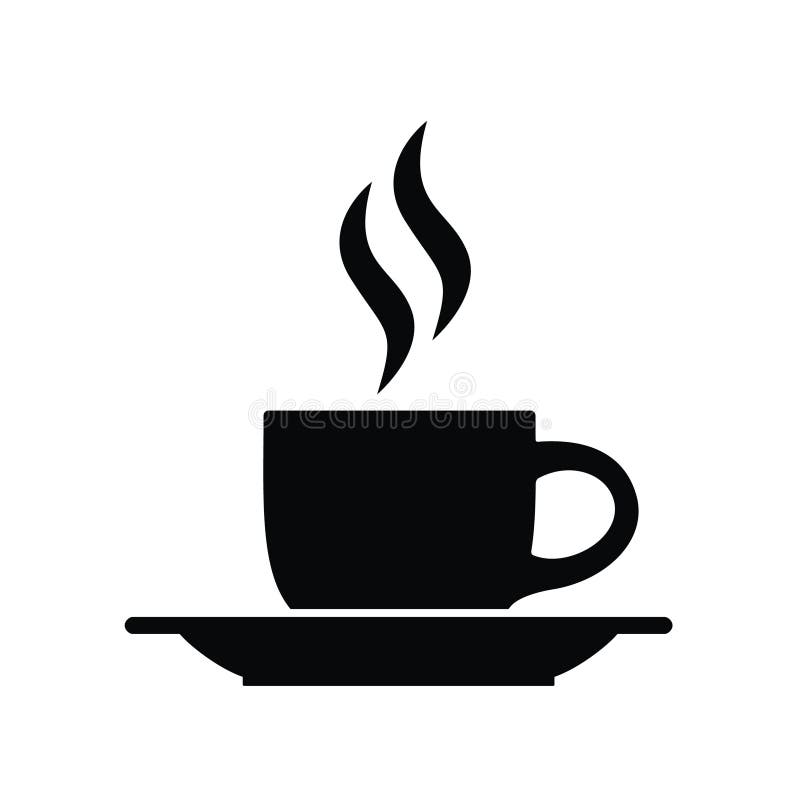 Flache Abbildung einer Tasse Kaffee oder Tee mit Rauch. Schwarz-Weiß-Symbol-Vektor stock abbildung
