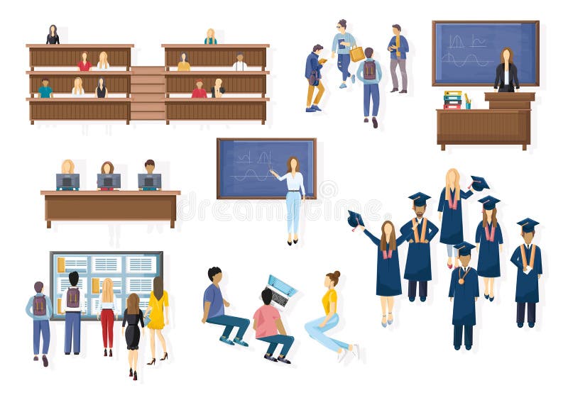 Flache Art Studentenstaffelungssatzsammlung Vektors Symbolwissensschablone Glückliches Schülermomentklassenzimmer vektor abbildung Flache Art Studentenstaffelungssatzsammlung Vektors Symbolwissensschablone Glückliches Schülermomentklassenzimmer vektor abbildung