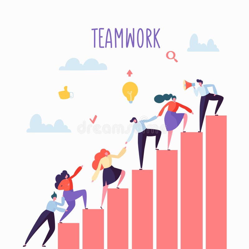 Flache Geschäftsleute, welche oben die Treppe klettern Karriere-Leiter mit Charakteren Team Work, Partnerschaft, Führungs-Konzept