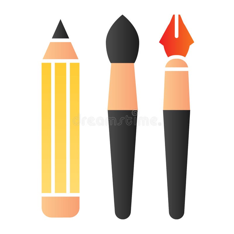 Flache Ikone der Handgezogenen Instrumente. Bleistiftstiftbürstensymbolsteigungs-Artpiktogramm auf weißem Hintergrund. Schule oder