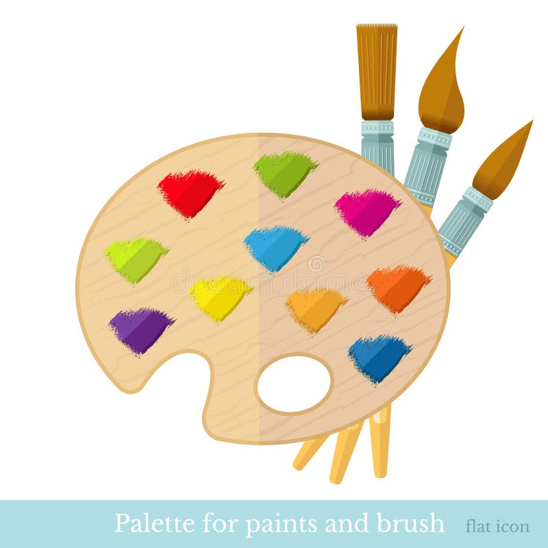 flache Ikone paintbrushs mit allem Farbpinselstrich auf Palette stock abbildung flache Ikone paintbrushs mit allem Farbpinselstrich auf Palette stock abbildung