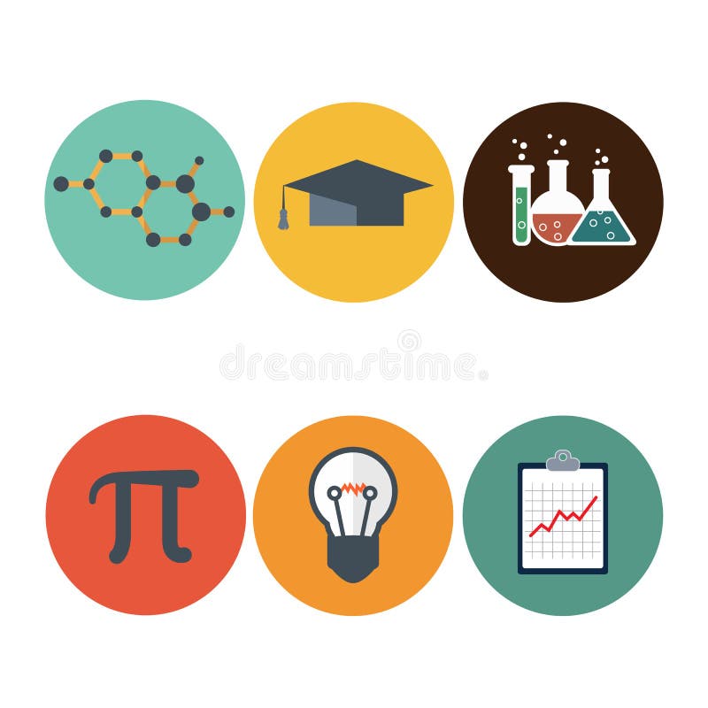 Flache Ikonen der Wissenschaft eingestellt DNA, Atom, Mikroskop, mathematisches PU-ico vektor abbildung Flache Ikonen der Wissenschaft eingestellt DNA, Atom, Mikroskop, mathematisches PU-ico vektor abbildung
