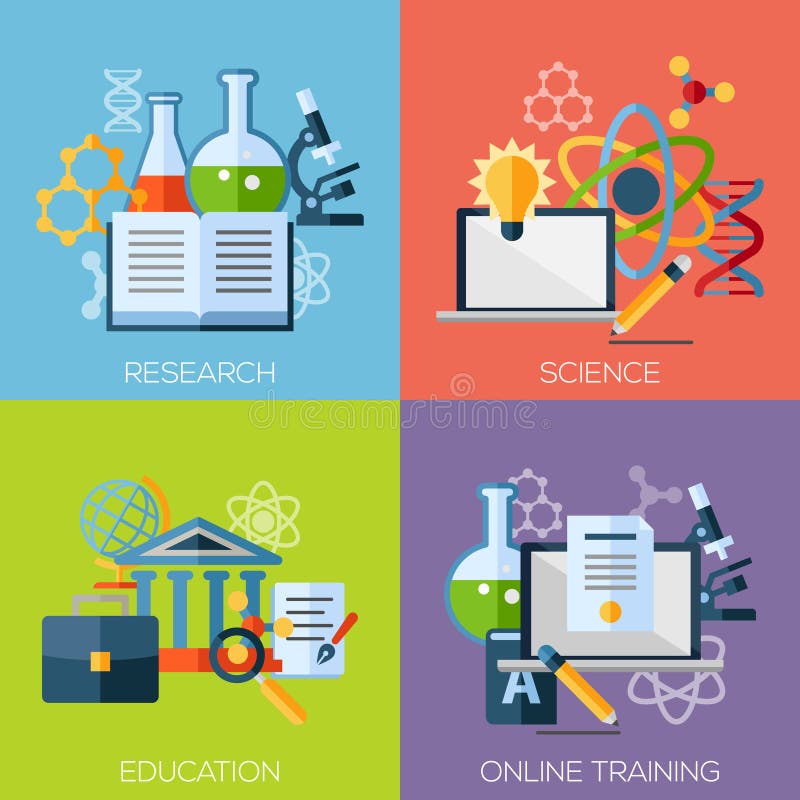 Flache Konzepte des Entwurfes für Forschung, Wissenschaft lizenzfreie abbildung Flache Konzepte des Entwurfes für Forschung, Wissenschaft lizenzfreie abbildung