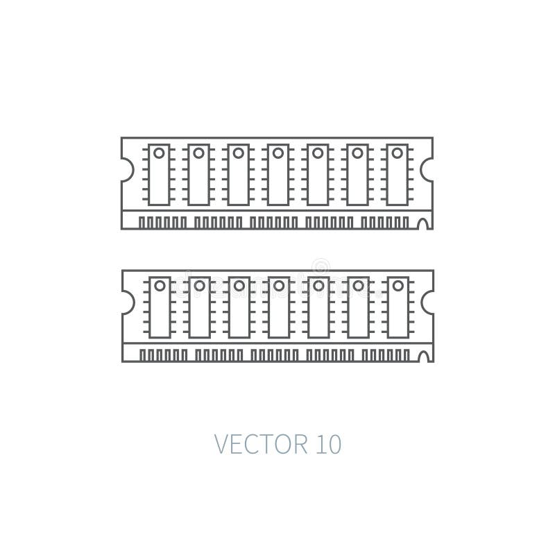 Flache Linie Direktzugriffsspeicher der Vektorcomputer-Teilikone Überlagert, einfach zu bearbeiten Illustration und Element für D vektor abbildung