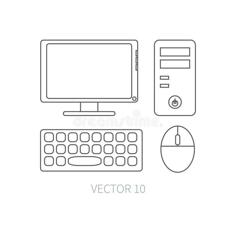 Flache Linie gesetzte Ikone des Vektorcomputers Überlagert, einfach zu bearbeiten Illustration und Element für Ihr Design einfach vektor abbildung