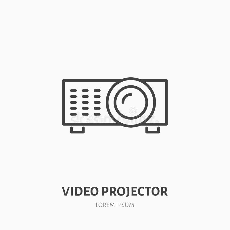 Flache Linie Ikone des Videoprojektors Multimediaausrüstungsverleihzeichen Dünnes lineares Logo für Darstellungsklassenzimmer stock abbildung Flache Linie Ikone des Videoprojektors Multimediaausrüstungsverleihzeichen Dünnes lineares Logo für Darstellungsklassenzimmer stock abbildung
