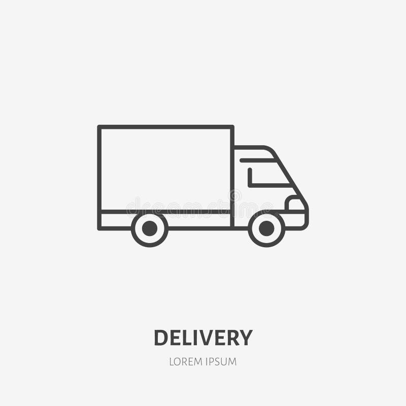 Flache Linie Ikone Vans delivery LKW-Zeichen Verdünnen Sie lineares Logo für die tauschende Fracht, Frachtdienste vektor abbildung