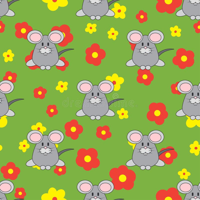 Flache Linie nettes Tier des nahtlosen Musters des Farbvektors für Babyprodukte - Maus Überlagert, einfach zu bearbeiten Das Gekr lizenzfreie abbildung