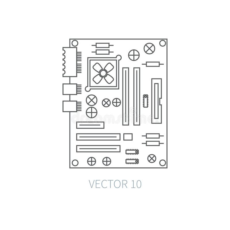 Flache Linie Vektorcomputer-Teilikone - Motherboard Überlagert, einfach zu bearbeiten Illustration und Element für Ihr Design ein vektor abbildung