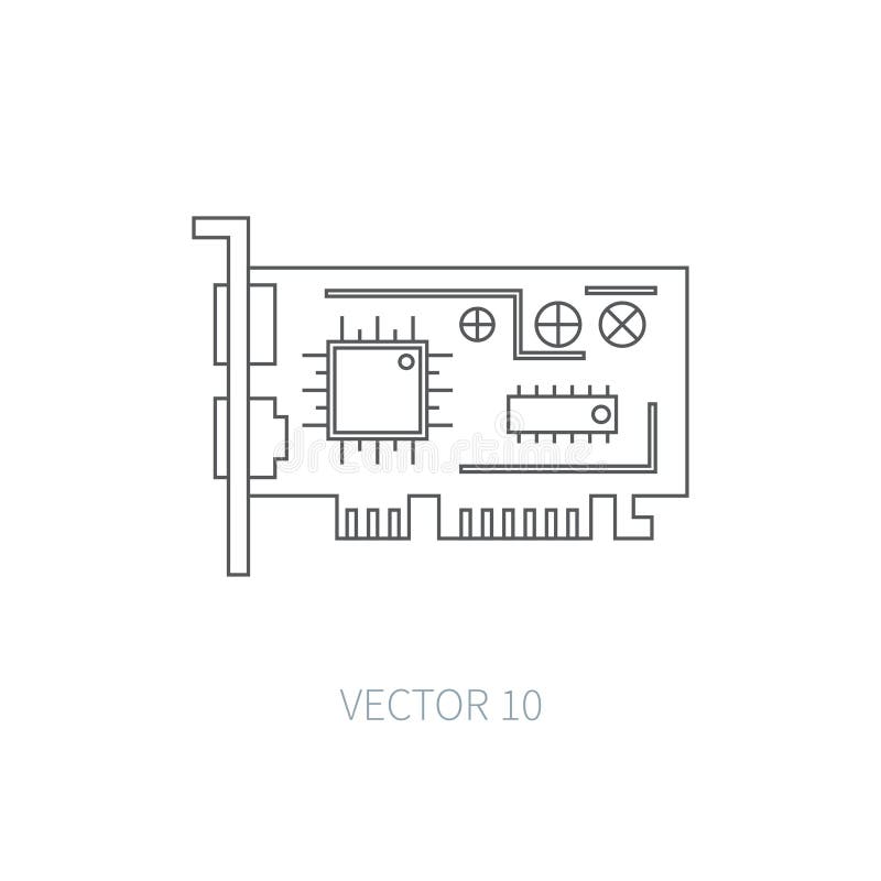Flache Linie Vektorcomputer-Teilikone - Videokarte Überlagert, einfach zu bearbeiten Illustration und Element für Ihr Design einf vektor abbildung
