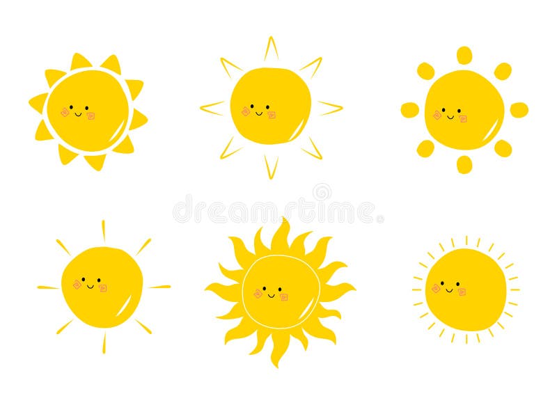 Flat cute suns collection hand drawn doodle illustration. Kawaii sun Cartoon Ready to use. Flat cute suns collection hand drawn doodle illustration. Kawaii sun Cartoon Ready to use