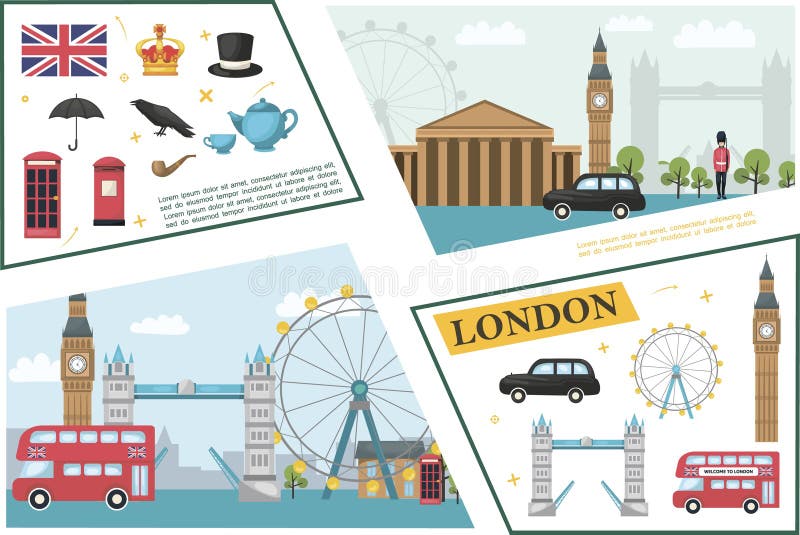 Flache Reise zu London-Zusammensetzung lizenzfreie abbildung Flache Reise zu London-Zusammensetzung lizenzfreie abbildung