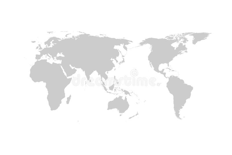 Flacher Entwurf des grauen Weltkartevektors, Asien in der Mitte