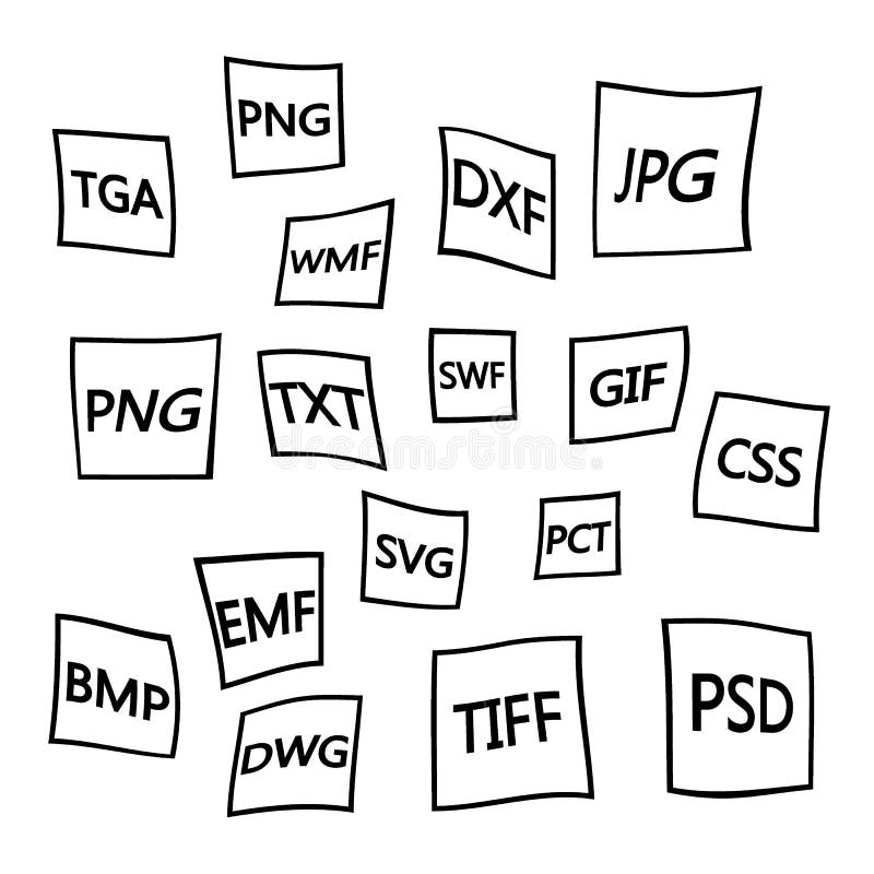 Flacher Ikonensatz der Dateiformate Weißbuchdokumentenpiktogramme mit verschiedenen Dateiarten, Erweiterungen Grafische Elemente vektor abbildung Flacher Ikonensatz der Dateiformate Weißbuchdokumentenpiktogramme mit verschiedenen Dateiarten, Erweiterungen Grafische Elemente vektor abbildung