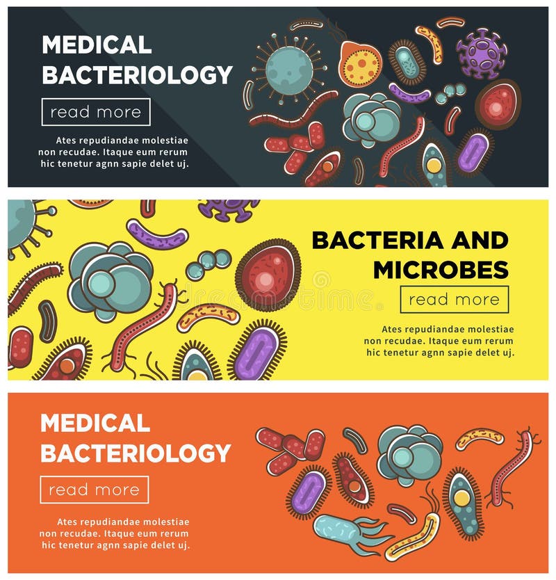 Flacher Vektor der Virus- und Bakteriennetzfahnen entwerfen für medizinisches Gesundheitswesen und Biologie oder Bakteriologiewis lizenzfreie abbildung Flacher Vektor der Virus- und Bakteriennetzfahnen entwerfen für medizinisches Gesundheitswesen und Biologie oder Bakteriologiewis lizenzfreie abbildung