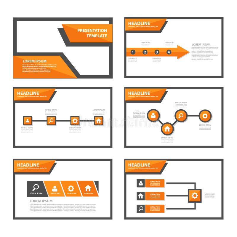 Flaches Design der orange und schwarzen Vielzweckbroschürenfliegerbroschürenwebsite-Schablone stock abbildung Flaches Design der orange und schwarzen Vielzweckbroschürenfliegerbroschürenwebsite-Schablone stock abbildung