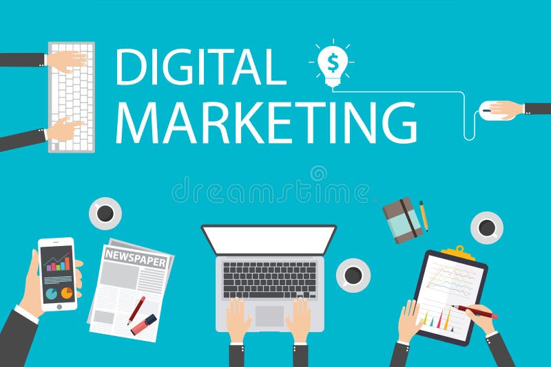 Flaches Designillustrationskonzept für digitales Marketing Konzept für Netzfahne stock abbildung