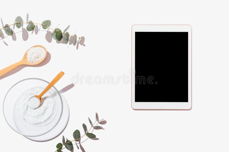 Flaches Layout des Tablet-Geräts mit leerem Bildschirm stockfoto