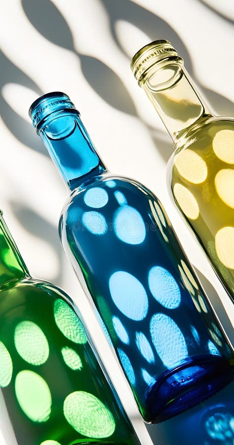 Flacoane din sticlă colorată cu lumină și umbre stock illustration
