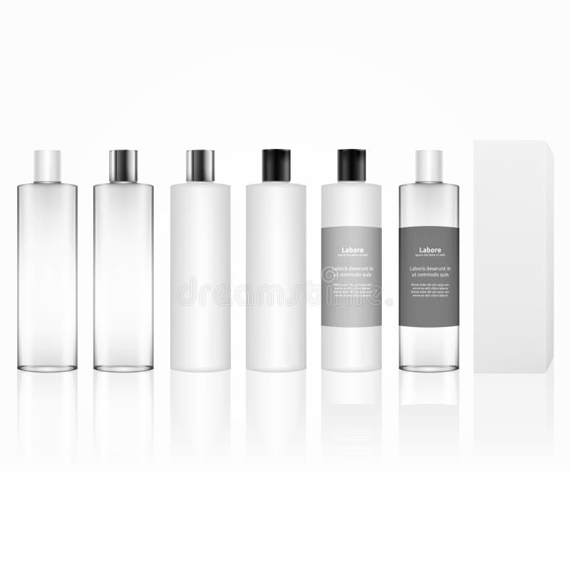 Flacon din plastic cosmetic izolat. flacoane pentru îngrijirea pielii cu lichid în gel cremă cu spumă pentru baie. produs de frumu vector illustration