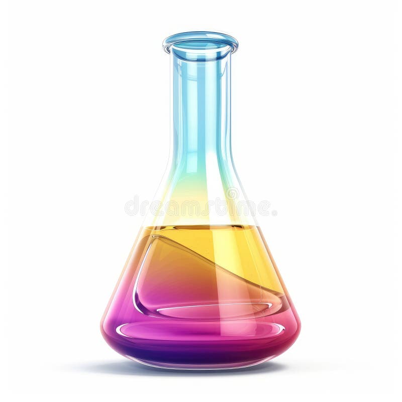 Flacon Erlenmeyer coloré avec liquide jaune et violet pour des expériences scientifiques illustration de vecteur