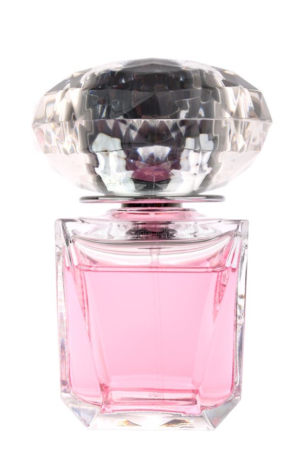 Flacon femelle rose de parfum avec le couvercle en cristal photo stock Flacon femelle rose de parfum avec le couvercle en cristal photo stock