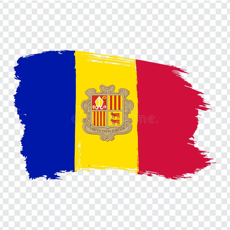 Flag Andorra from brush strokes. Flag Andorra on transparent background for your web site design, logo, app, UI. stock illustration.
