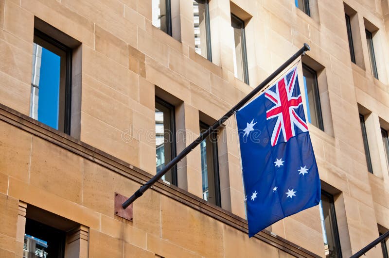 Flag of Australia Hang from a Sandstone Building Stock Photo Image of
